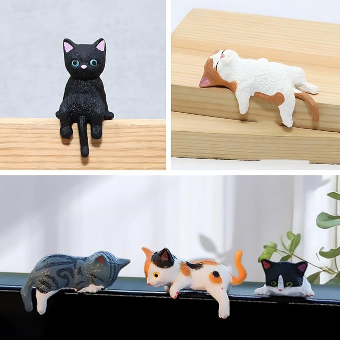 Mini Cat Desk Figurines 5 PCS Cute Multi Pose Kitty Ornaments Home Office Resin Decor Car Interior Decor Accessories for Home School Office Car
