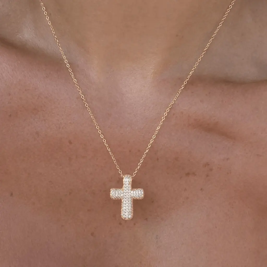 Mangata JEWELS Women's Gold or Silver Plated Stainless Steel Hypoallergenic Forever Blessed Cross Pendant Necklace, Dainty Adjustable 1-Piece Choker