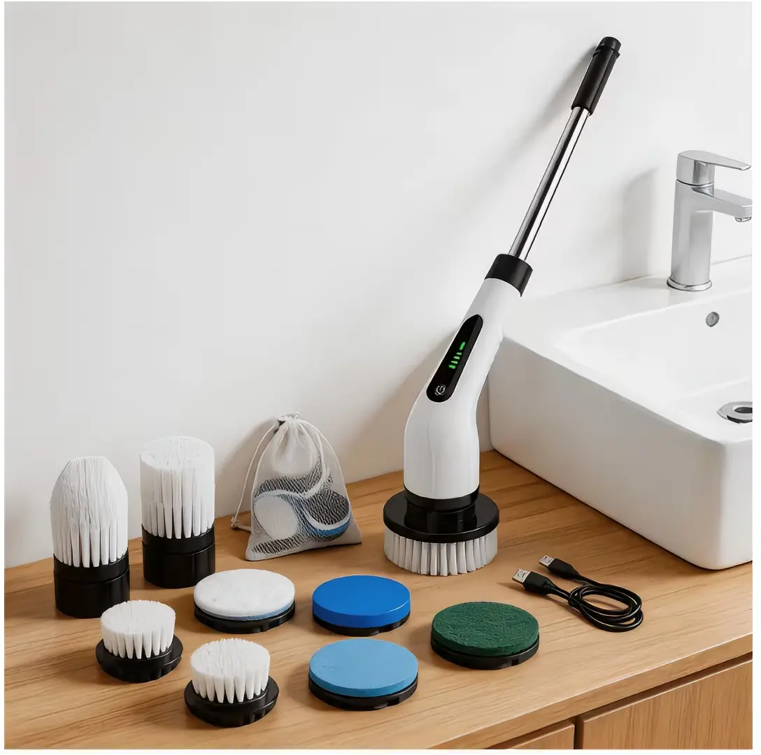 Wireless Electric Rotating Cleaning Brush - 7-in-1 Brush Heads, IPX7 Waterproof, Telescopic Extendable Segmental Disassembly Handle, High-Strength Nylon Bristles, for Car Washing, Glass Cleaning