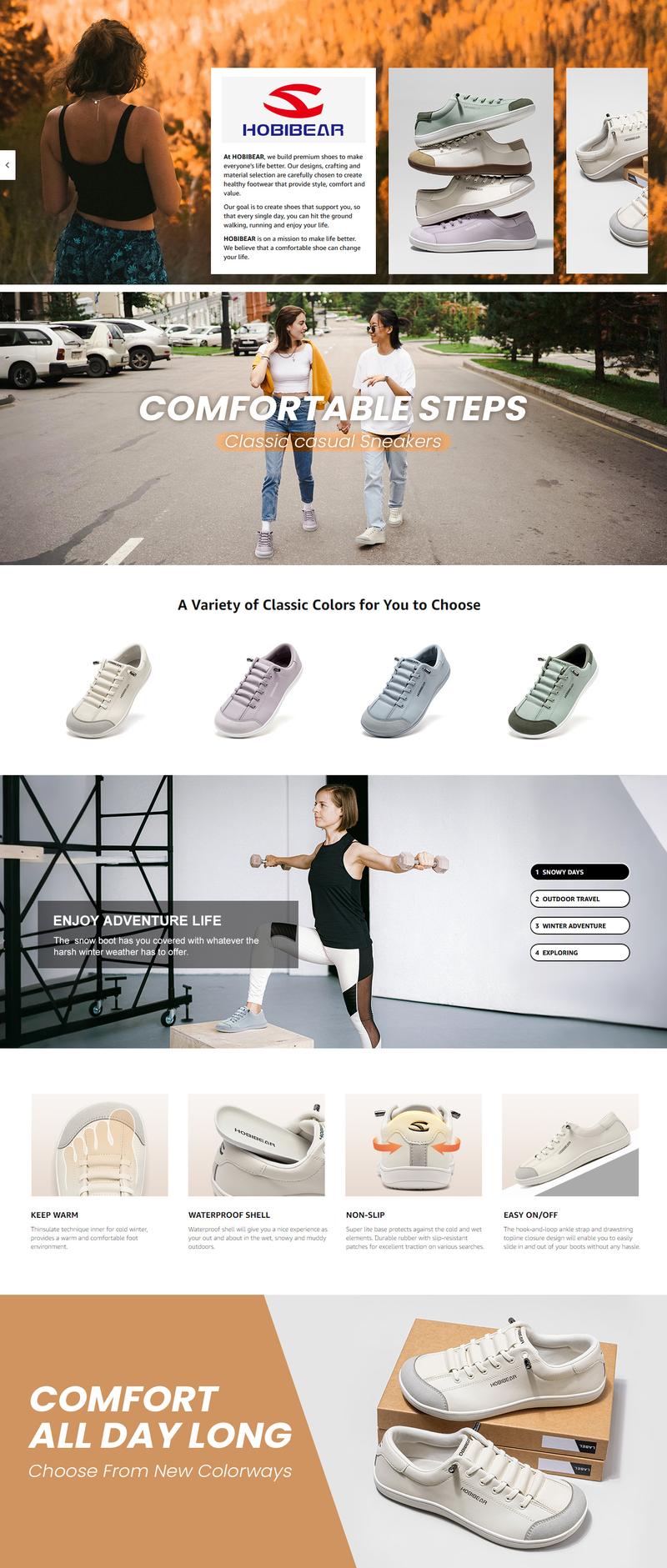 HOBIBEAR Spring Autumn Wide Head Shoes PU Leather Sport Slip-On Casual Daily Walking Shoes