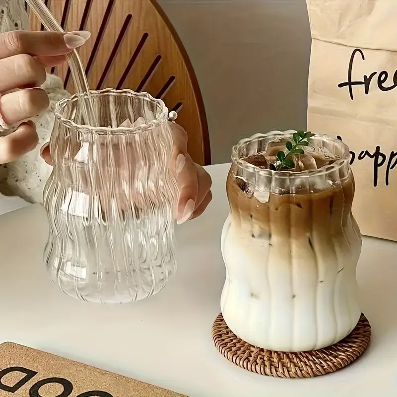 Large Capacity High Borosilicate Glass Cup, Durable Glass, Heat Resistant, Dishwasher Safe, Reusable, Suitable for Coffee Tea Milkshakes Ice Smoothies, Glass Beverage Cups, Drinkware