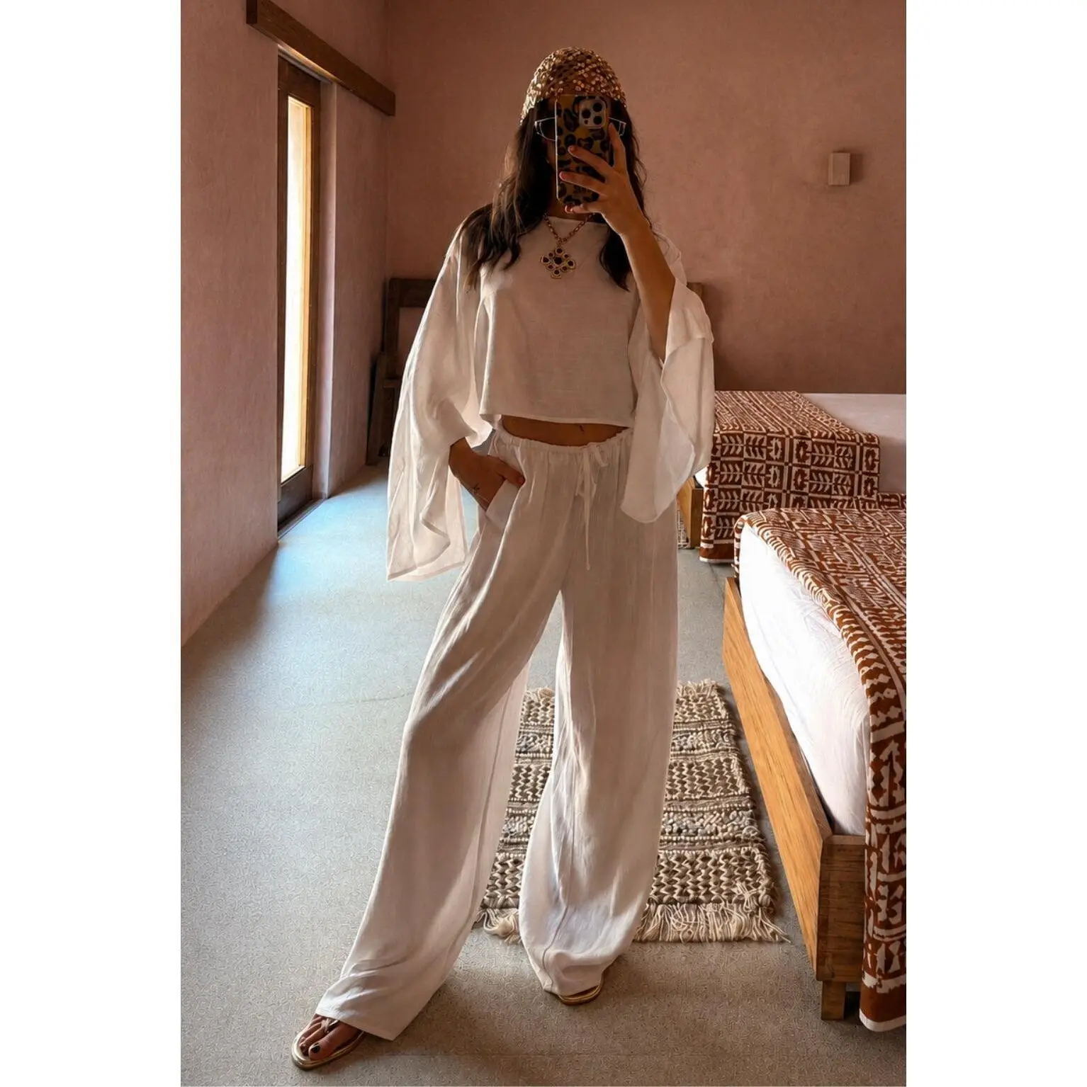 Clear Breeze White Linen Pants