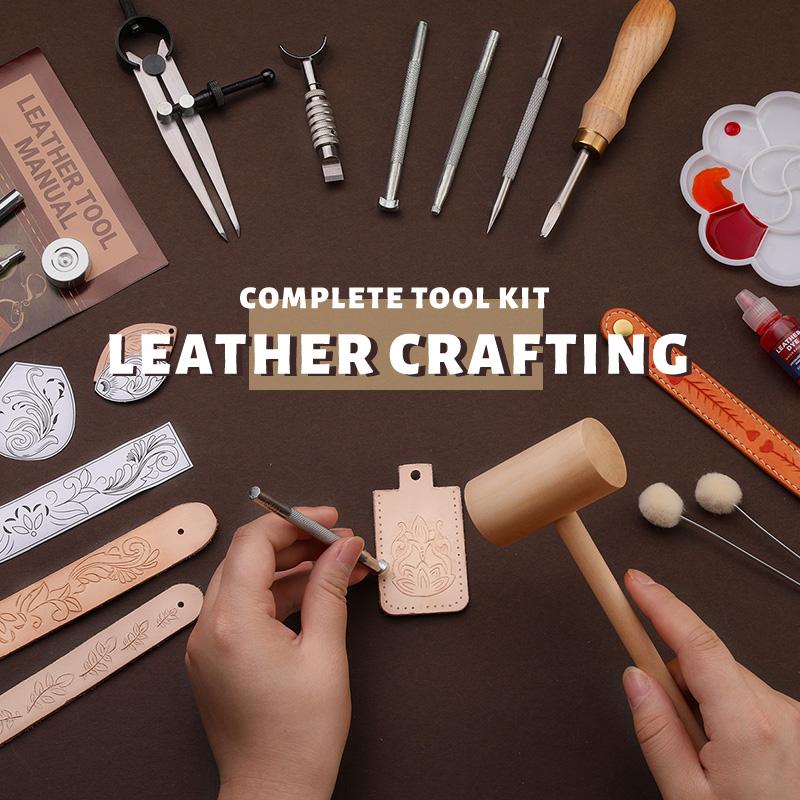 Harxvto Leather Crafting Kit Leather Working Tools and Supplies Stamping, Handmade Leather Craft  Classic Style Handmade Gift Bring to Your Love for Diy Craft Beginner