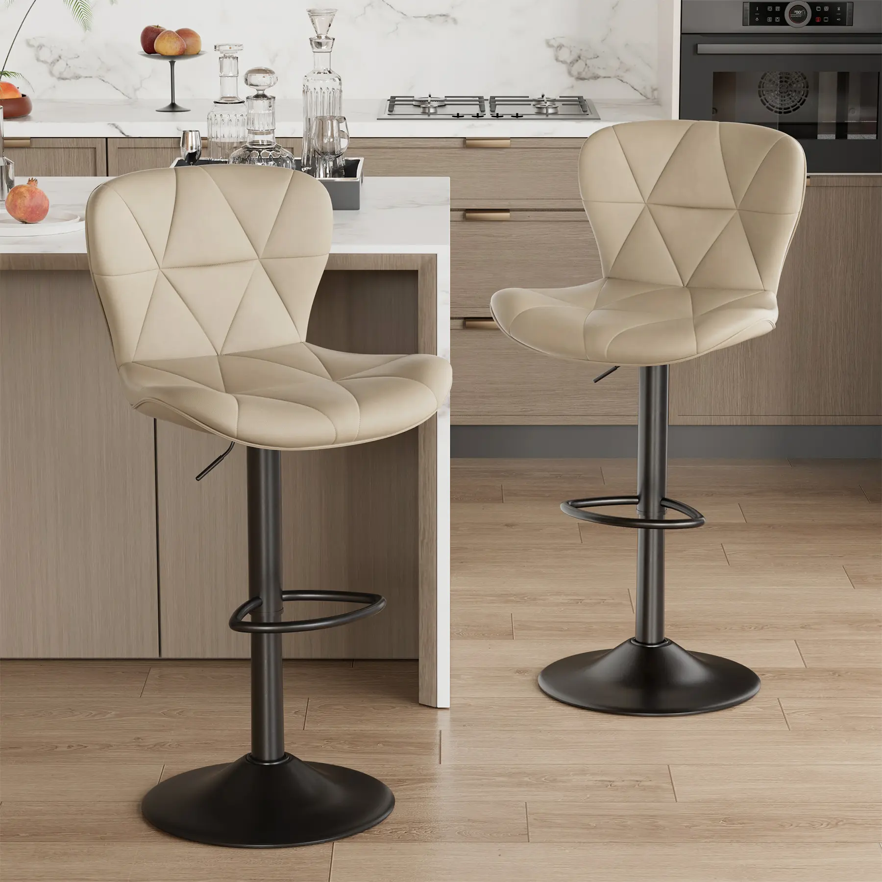 Modern Bar Stools Set of 2, Adjustable Faux Leather Upholstered Swivel Bar Stools, Counter Height Bar Chairs with Back for Kitchen Island,dorm essentials,home decor