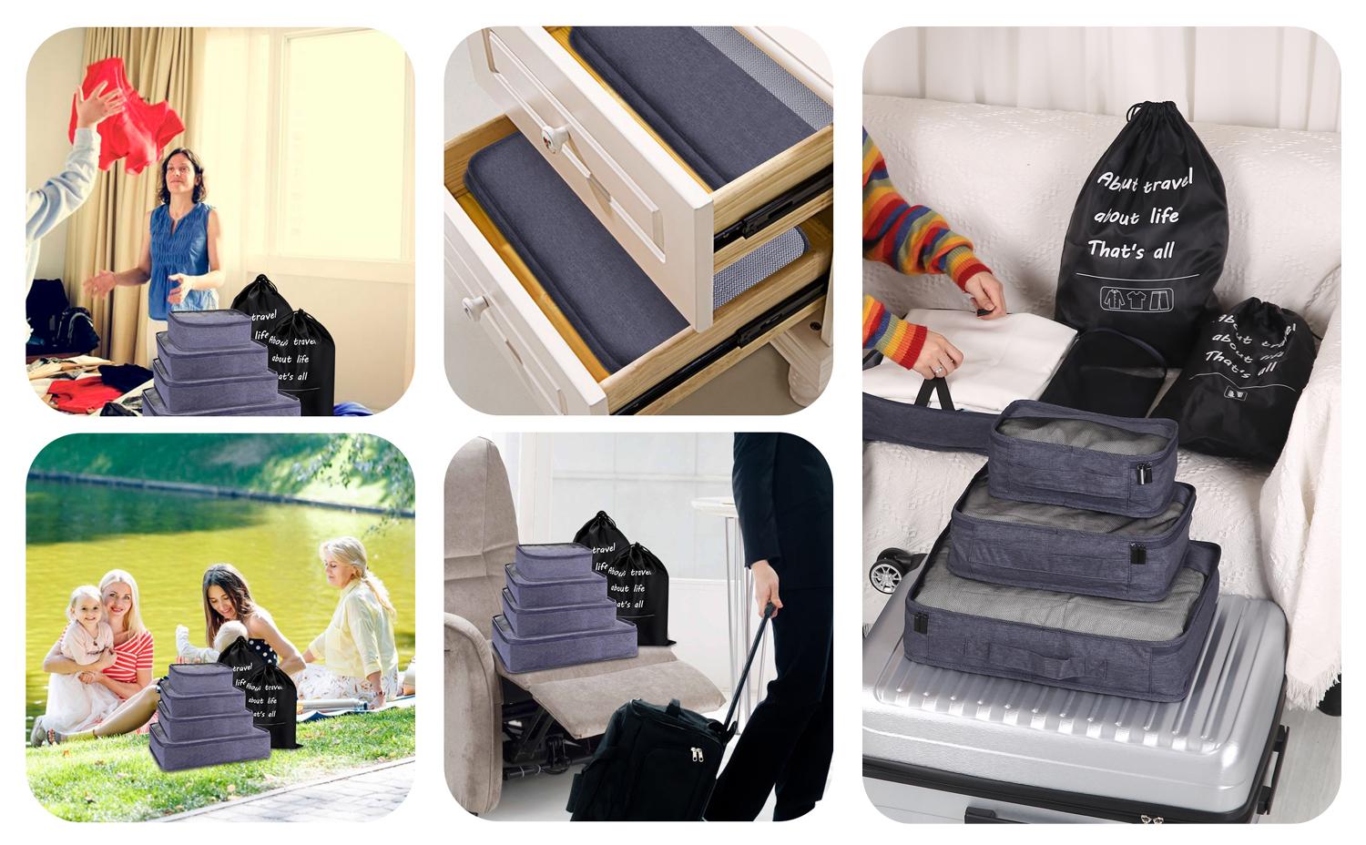 BeEagle 6 Set Packing Cubes Set - Organize & Save Space in Suitcases, Portable & Durable Travel Organizers for Clothes, Toiletries & More