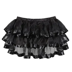 Black Ruffle Mini Skirt for Women Layered Mesh Tutu Aesthetic Fashion Womenswear 3704