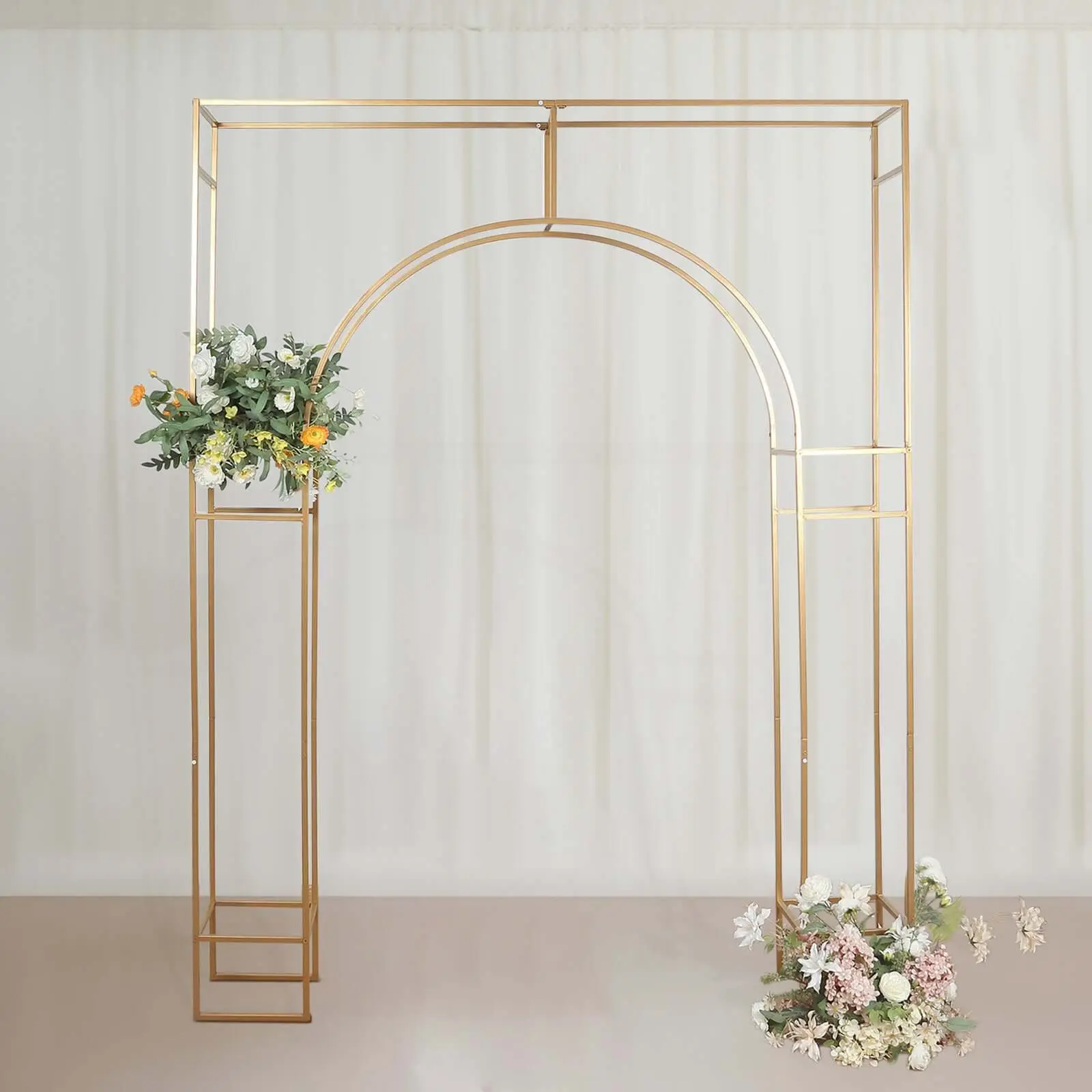 8ft Heavy-Duty Gold Metal Wedding Background Arch - Arc de Triomphe-Style 3D Floral Mount Slots Structure, Easy Flower Fixing, Festive Backdrop Stand for Wedding, Anniversary (Floral Arch Festive Backdrops & Banners)