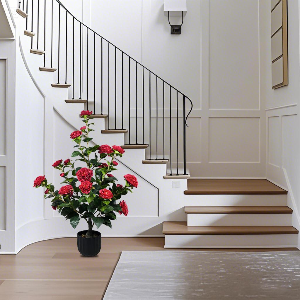 2 Pcs 3-foot Camellia Tree with Decorative Pebbles, Flower Pot, 24 Realistic Flowers, 188 Leaves for Indoor, outdoor courtyard Home Decor 2 Pcs 3-foot Camellia Tree with Decorative Pebbles, Flower Pot, 24 Realistic Flowers, 188 Leaves for Indoor, outdoor courtyard Home Decor