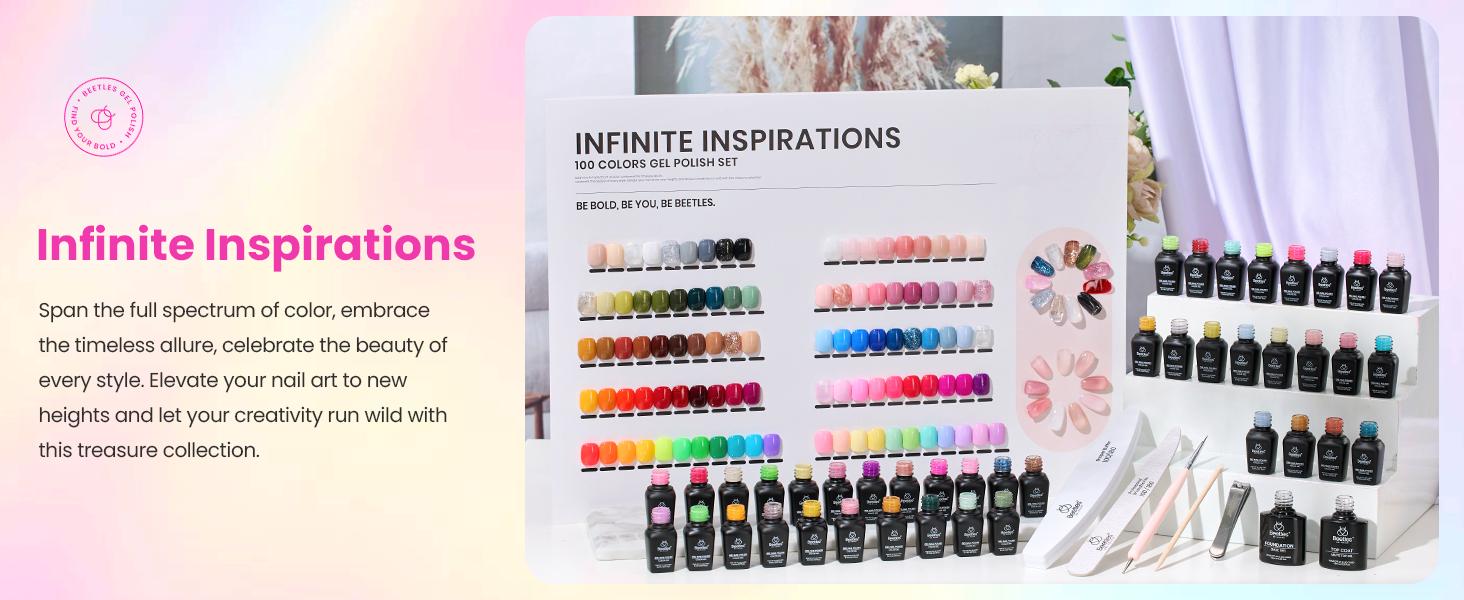 Beetles Gel Nail Polish Nail Art Manicure Set, 100 Colors 5ml Gel Polish Set Base Coat Glossy Matte Glitter Top Coat Gel Nail Polish Glitter Pearl Gel White Red Brown Green Blue Pink Nude Gel Gift for Women