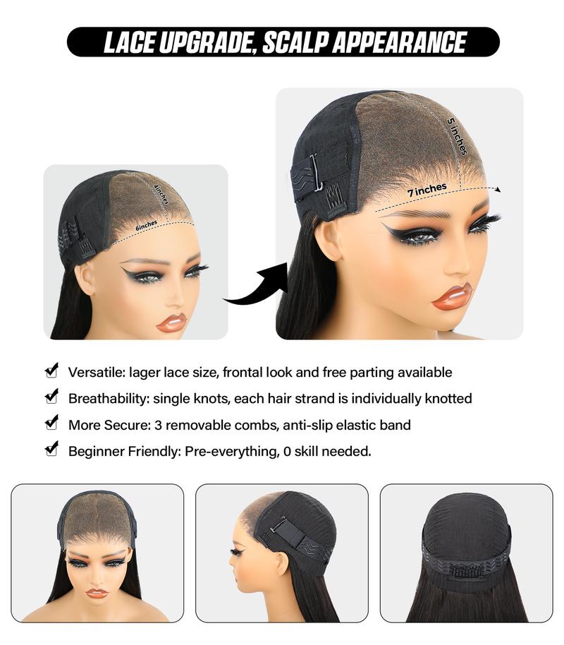 OQHAIR Wear Go Pre-bleached Kinky Straight Hair Glueless Wig Pre-cut 7x5 HD Lace Front Wig Pre-plucked Natural Hairline