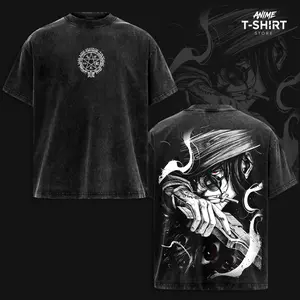 Alucard Hellsing Vintage Washed Anime T-Shirt, Oversized Boxy Fit, Heavyweight Cotton Graphic Tee, Unisex Streetwear Daily Wear, Gift for Anime Fans