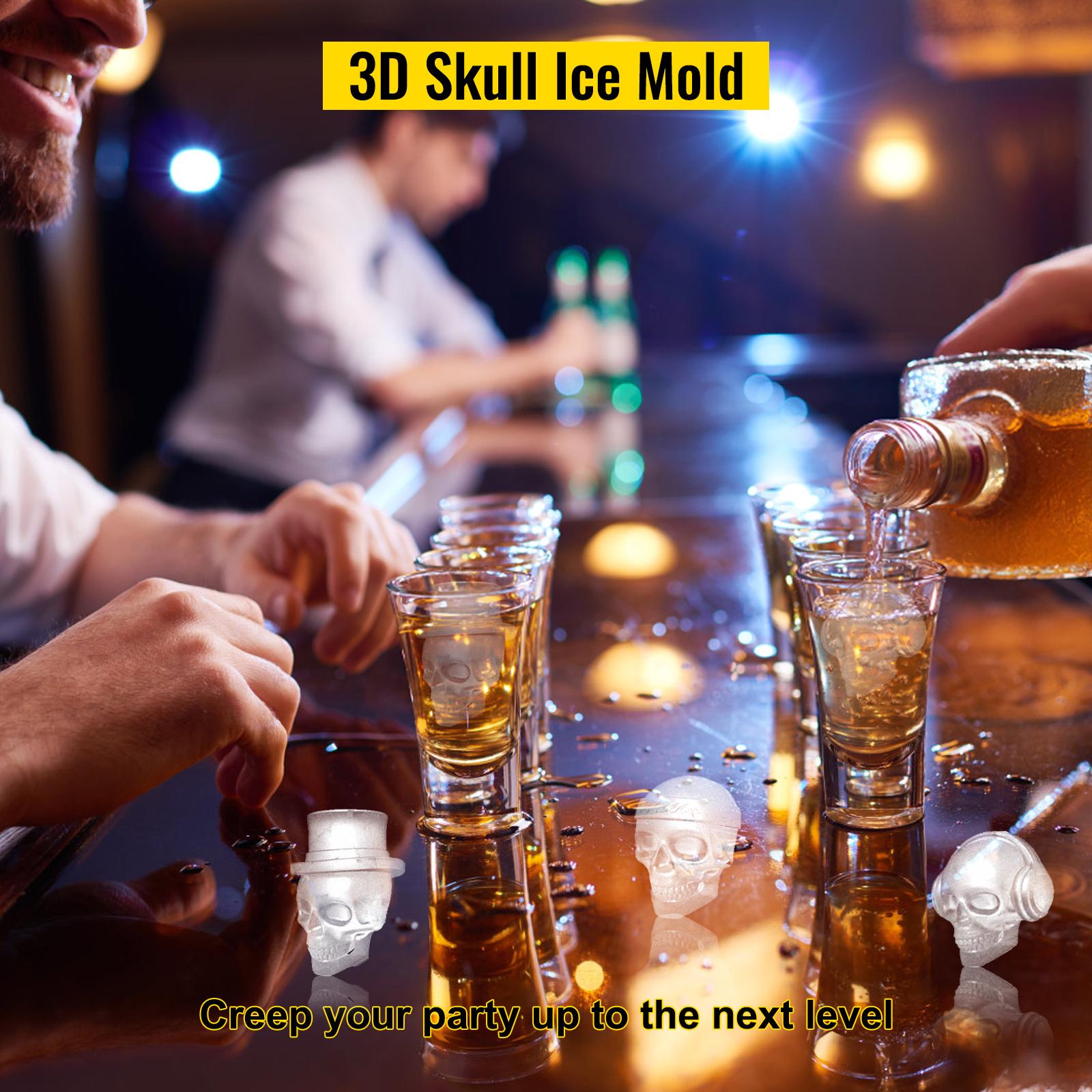 VEVOR Skull Ice Cube Tray, TikTokShopBlackFriday, 6-Grid Skull Ice Ball Maker, Flexible Black Silicone Ice Tray with Lid & Funnel, Skull Ice Cubes in 3 Distinct Patterns for Beverages & Chocolates on Parties & Holidays
