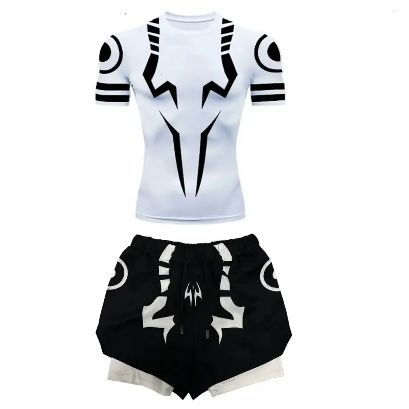 Anime Compression Set Fitness Suit For Men Quick Dry 3D Compression Shirt+Gym Shorts compression shirts gym shirts Sporty Style Clothes graphic tee
