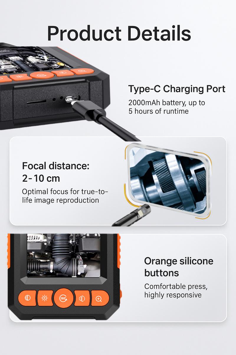 OBD Scanner with 4.3" IPS Borescope Camera IP67 Waterproof Car Pipe Engine Inspection Diagnostic 5MP Dual-Lens Endoscope 8 Adjustable LEDs Plug & Play