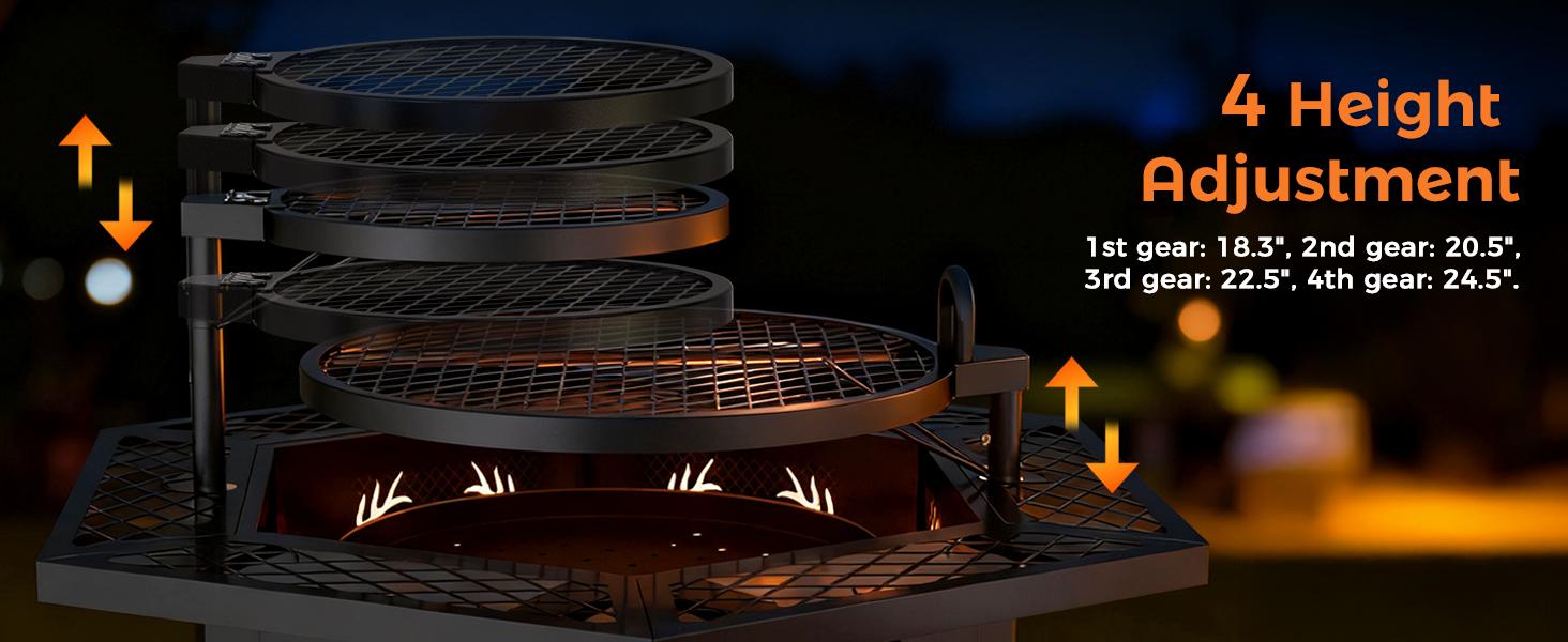 BALI OUTDOORS Hexagon Fire Pit with BBQ Grill 37.5" Outdoor Fire Pit for Wood Burning Patio Firepits with Adjustable Grilling Plates and Charcoal Tray TikTokShopBlackFriday