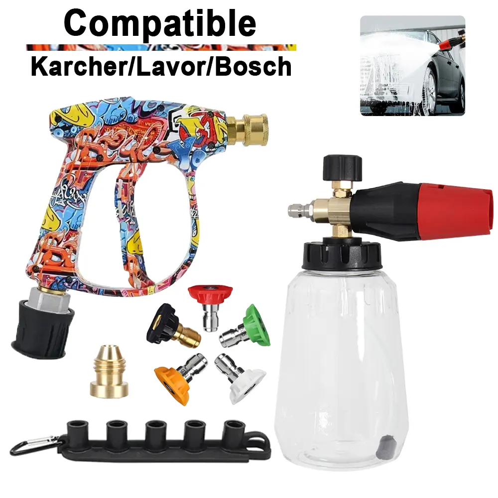 Graffiti Art Foam Gun Set, High Pressure Washer Water Gun, Multi-Spec Nozzle, Ergonomic Handle, Fits Karcher Bosch Lavor, Car Wash Sprayer, Car Wash Kit, Car Wash Tool, Car Wash Accessories
