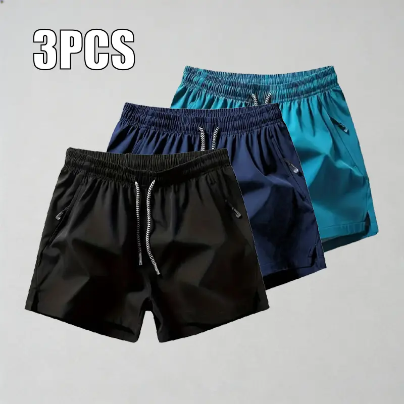 Men’s drawstring zip pocket shorts - casual elastic-waist beach for summer; breathable bottoms everyday wear; pack of 5; 5-sense gift set him; summer swim trunks with quick-drying, and an icy feel; Shop deals,summer fall