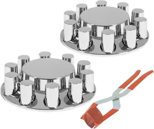 Front Axle Cover Kits Chrome ABS Plastic with 33mm Thread-on Flange Nut Covers Anti-Rust and All Weather-Resistant for Semi Truck Trailer