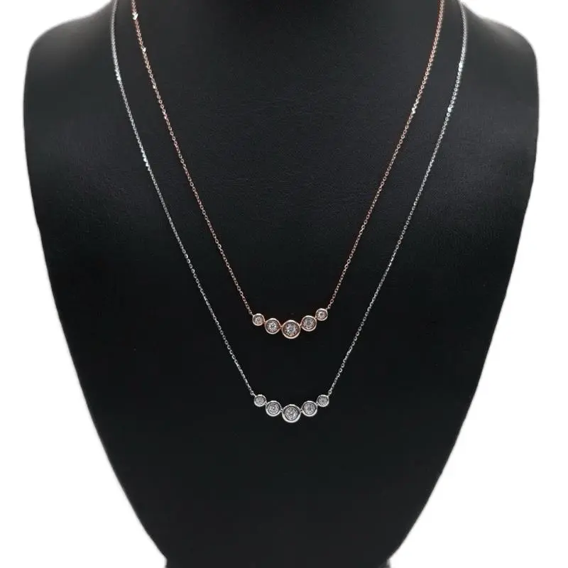 14K Gold 5 Stone Bar Dainty Necklace in Rose Hold or White Gold for Women’s Wear