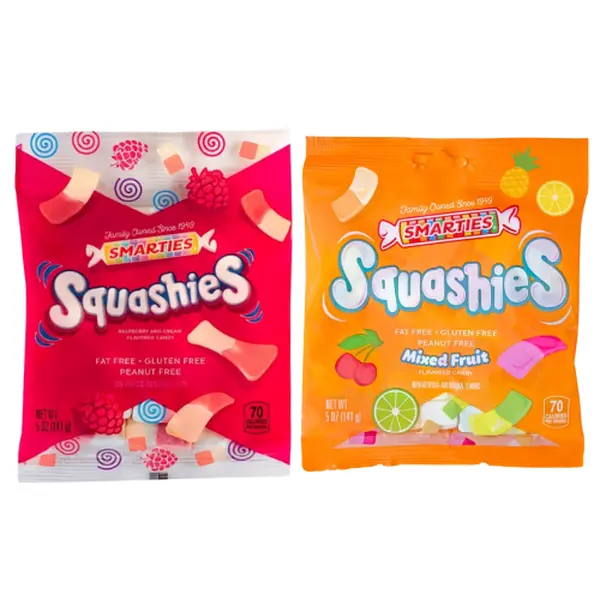 Smarties Squashies Variety Pack – Raspberry & Cream and Mixed Fruit Flavored Gummy Candy, 5 oz Bags – Gluten Free, Peanut Free, Foam Marshmallow Gummies – Party Favors & Bulk Treats