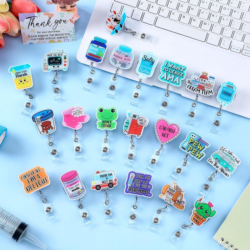 36/24/12/10 Pcs Funny Badge Reels for Nurses Cute Acrylic ID Badge Holder with Retractable Name ID Clip Bulk Badge Reel Accessories for Doctors Teachers Nursing Students Coworkers Medical Assistants New Grad Nurse Onboarding Gifts, Clinical Essentials