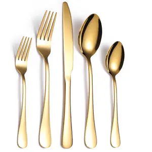 Stainless Steel Gold Cutlery Set, 20pcs/set Mirror-Polished Flatware Service for 4, Includes Dinner Knives, Dinner Spoons, Dinner Forks, Teaspoons and Tea Forks, Durable and Dishwasher Safe, Gold Dinnerware Sets