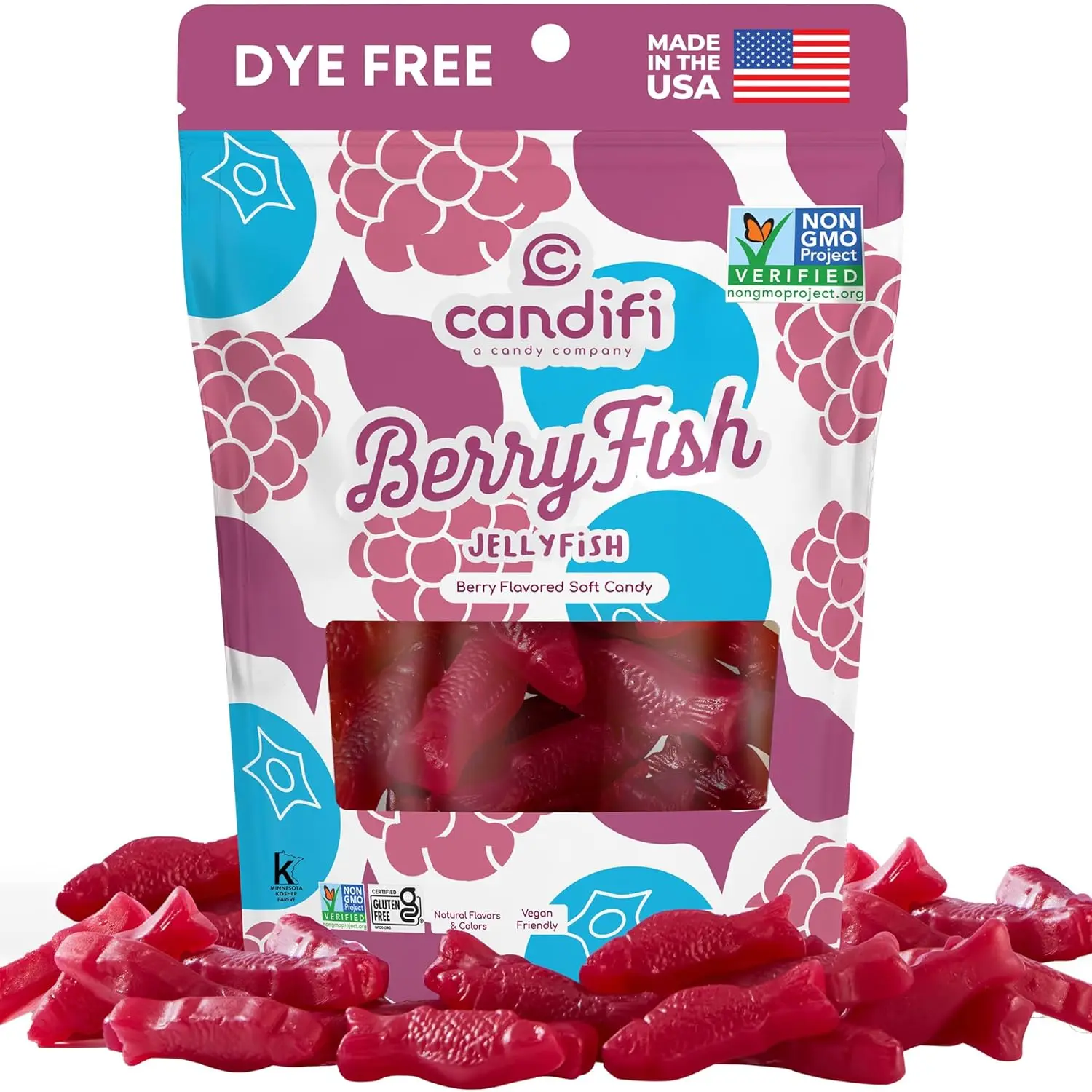 FLASH SALE - Candifi BerryFish Gummy Fish Candy – Dye Free Snacks, Non GMO – Berry Flavored Swedish Style Candy Fish Gummies Made with Only Natural Colors & Flavor – Kosher, Gelatin and Gluten Free Snacks (8 oz)