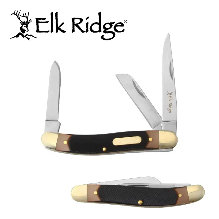 Elk Ridge ER-323 6.00 Inches All Ages EDC Pocket Knife - Traditional 3-Blade Slip Joint Folder, 3Cr13 Stainless Steel Blade, Sawcut Derlin Grip, Nickel Bolsters, Peeling Capability, Compact Outdoor Camping Knives, Portable Multipurpose Tool