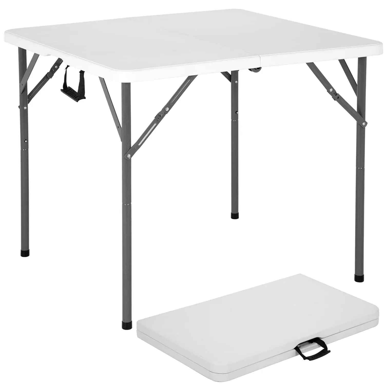 34" Square Foldable HDPE High Density Polyethylene Card Table with HDPE Steel Pipe, Height-Adjustable Portable Camping Furniture for Dining, Family Reunions, Compact White Picnic & Camping Storage Piece with Simple and Elegant Appearance