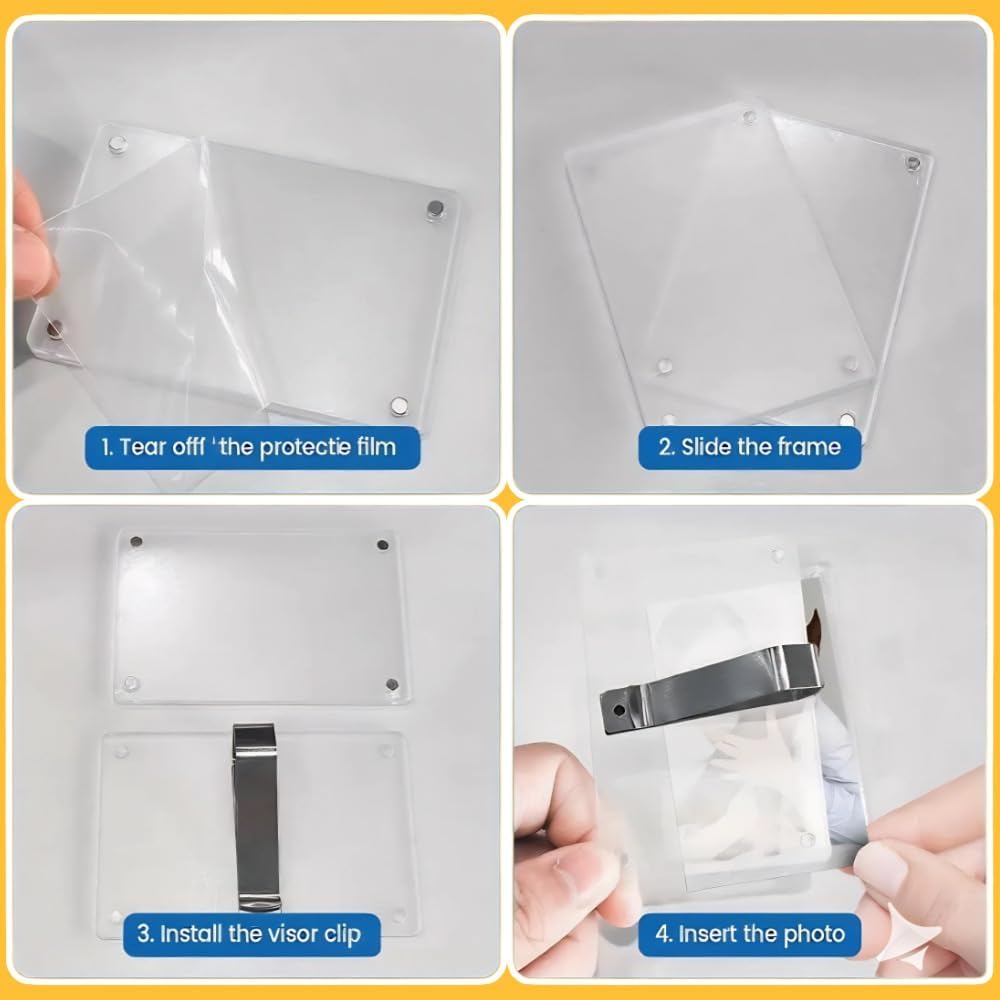 2pcs DIY Custom Car Photo Clips (2-Pack) – Vertical Sun Visor Frames, Acrylic Snap-On Holders for 3.5x2.4 Inch Photos