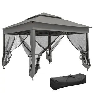 Outsunny 11' x 11' Pop Up Canopy, Outdoor Patio Gazebo Shelter with Removable Zipper Netting, Instant Event Tent w/ 114 Square Feet of Shade and Carry Bag for Backyard, Garden, Dark Gray