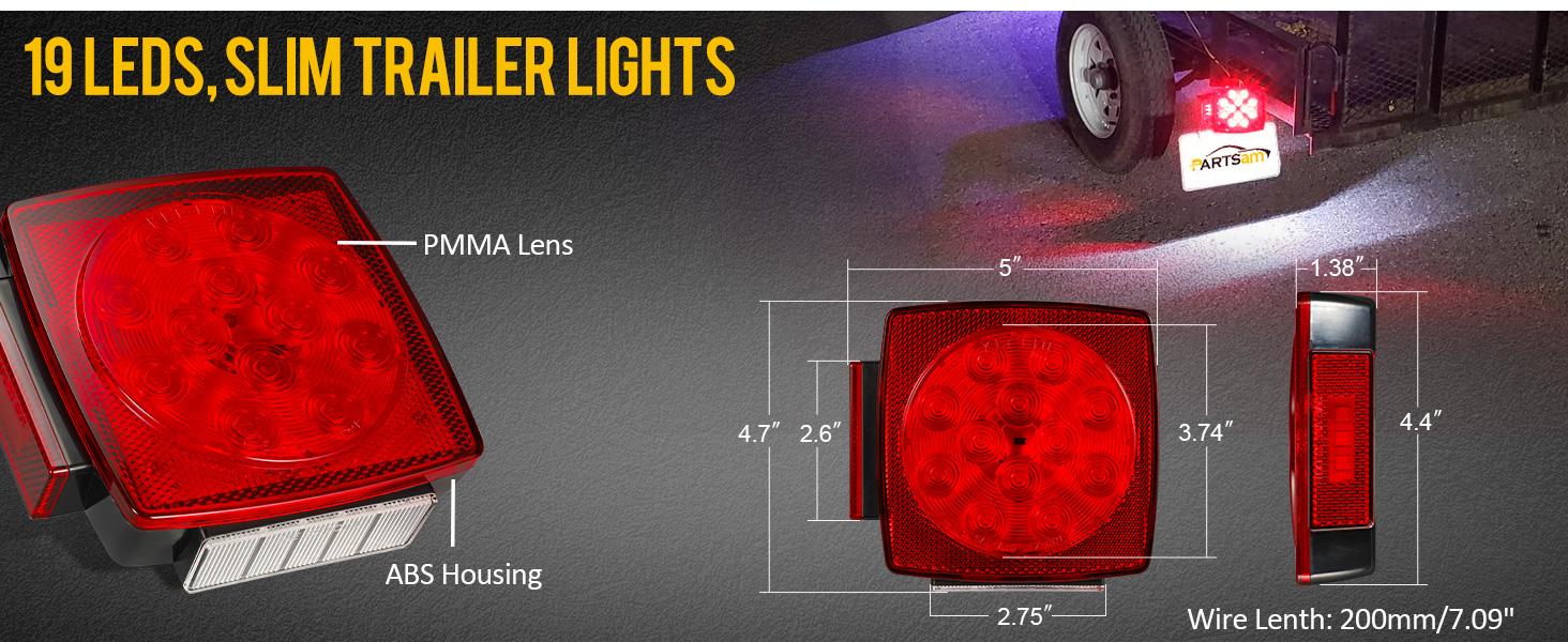 Partsam Pair Slim Square LED Trailer Lights 15 Red 4 White LEDs 5050 SMD 12V IP67 Stop Turn with Side Clearance for Under 80" Boat Trailers Partsam Pair Slim Square LED Trailer Lights 15 Red 4 White LEDs 5050 SMD 12V IP67 Stop Turn with Side Clearance for Under 80" Boat Trailers