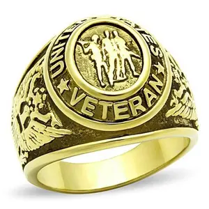 Eternal Sparkles Men's Veterans Military Patriotic Masculine Statement Ring - Gold