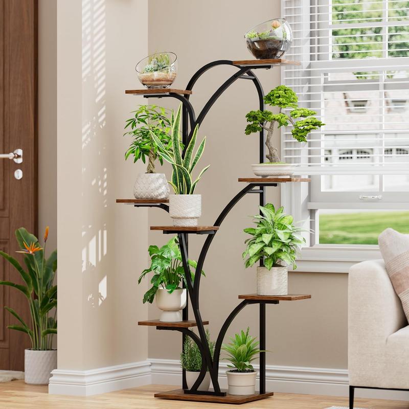 POZILAN Plant Stand Indoor with Grow Light, 55.6" Corner Plant Shelf Indoor, 8 Tiered Tall Plant Stands for Indoor Plants Display Rack Holder, Flower Stand for Balcony, Living Room