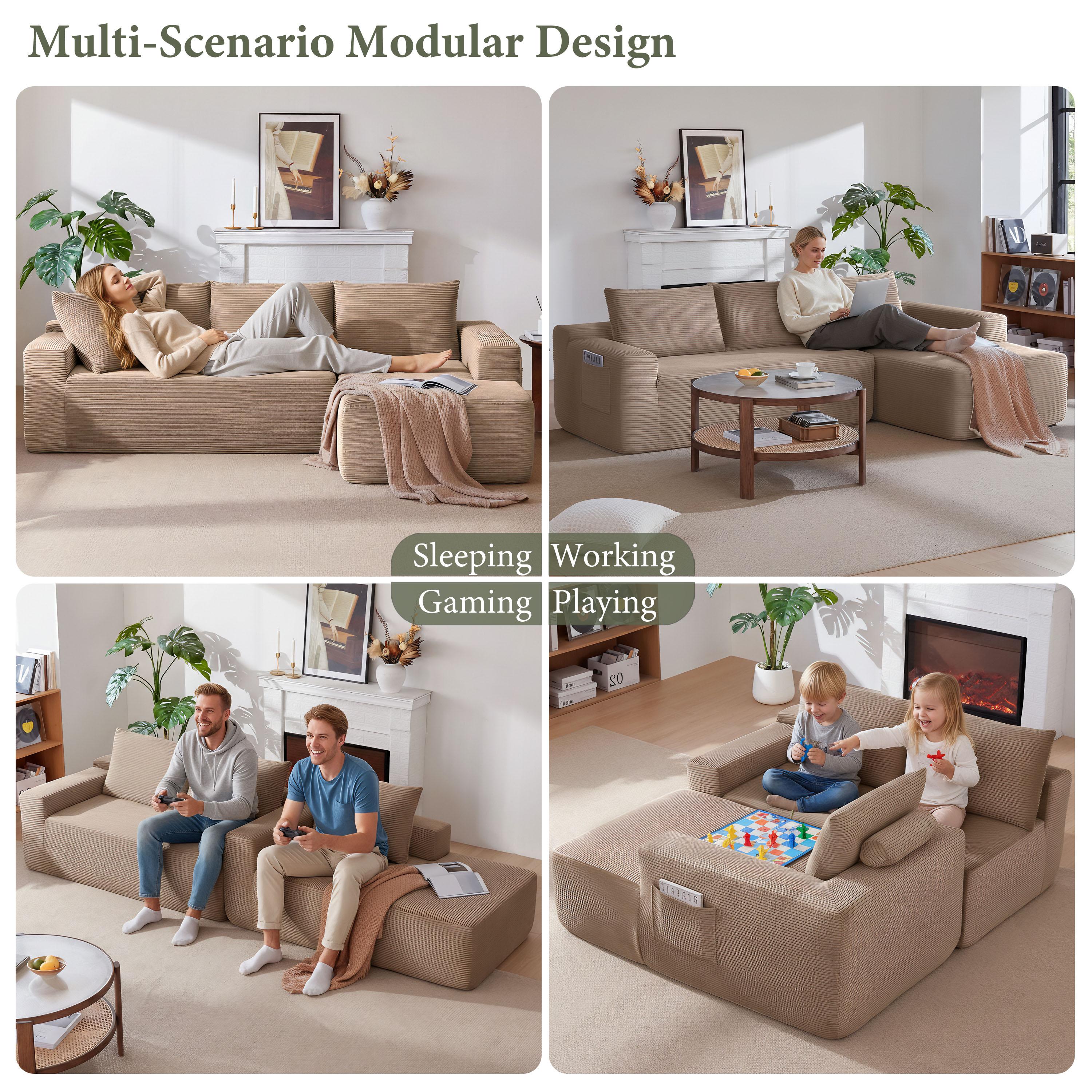 96.9" Cloud Sectional Sofa with L-Shape Chaise and Side Pockets , bonelesscouches compression bed ,Modern Modular Design, Deep Seating, Upholstered for Living Room/Bedroom, No Assembly Required (Corduroy Fabric), Left-facing 96.9" Cloud Sectional Sofa with L-Shape Chaise and Side Pockets , bonelesscouches compression bed ,Modern Modular Design, Deep Seating, Upholstered for Living Room/Bedroom, No Assembly Required (Corduroy Fabric), Left-facing