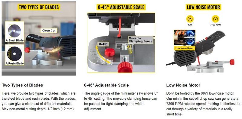 VEVOR Mini Miter Cut-off Chop Saw, Two 2-5/16" Blade of Steel and Resin with 1/2" Cutting Depth, 0~45° Benchtop Miter Saw for Copper, Aluminum, Wood, Zinc in Hobby Craft