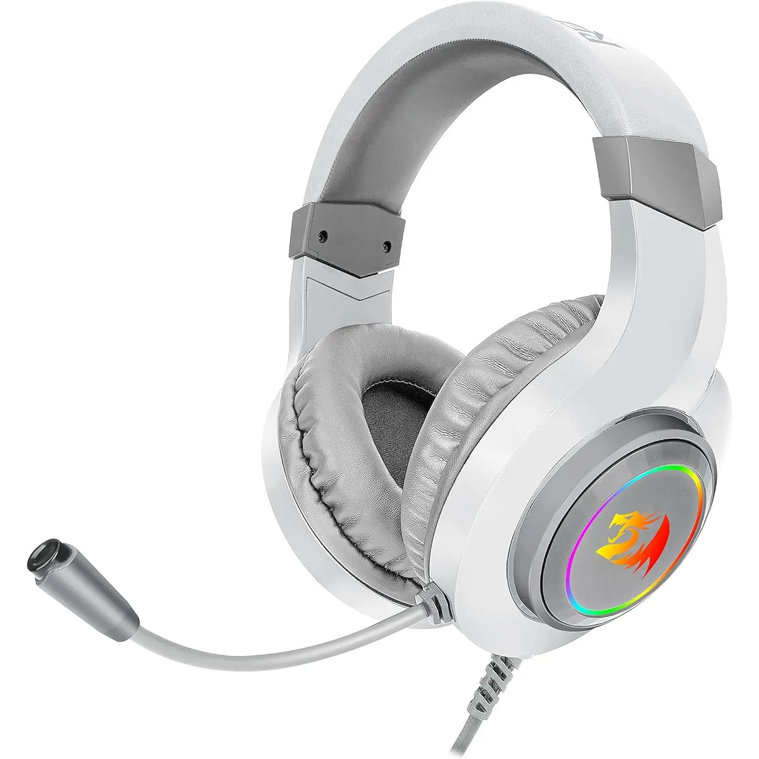 Redragon H260 Hylas Wired Gaming Headset, 50 mm Drivers, Stereo Surround Sound, Noise-Canceling Microphone, Dynamic RGB Backlight, Over-Ear Headphones Works for PC/PS4/XBOX ONE/NS, White tiktokshopbacktoschool