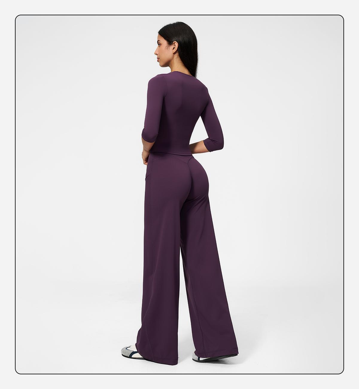 MFVIM Women's 2-Piece Solid Sports Set, Loose Fit Long Sleeve Top & High-Waisted Rolled-Waist Pants Casual Wear Activewear for Yoga, Solid Sports Sets, Outdoor Yoga Suit, Matching Gym Set,back to school,back to school haul