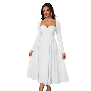 Women's Plain Ruched Tie Back Sweetheart Neck Dress, Elegant Long Sleeve A Line Dress for Party Holiday Wedding Guest, Ladies Spring & Fall Clothes,  Elegant Formal Gowns