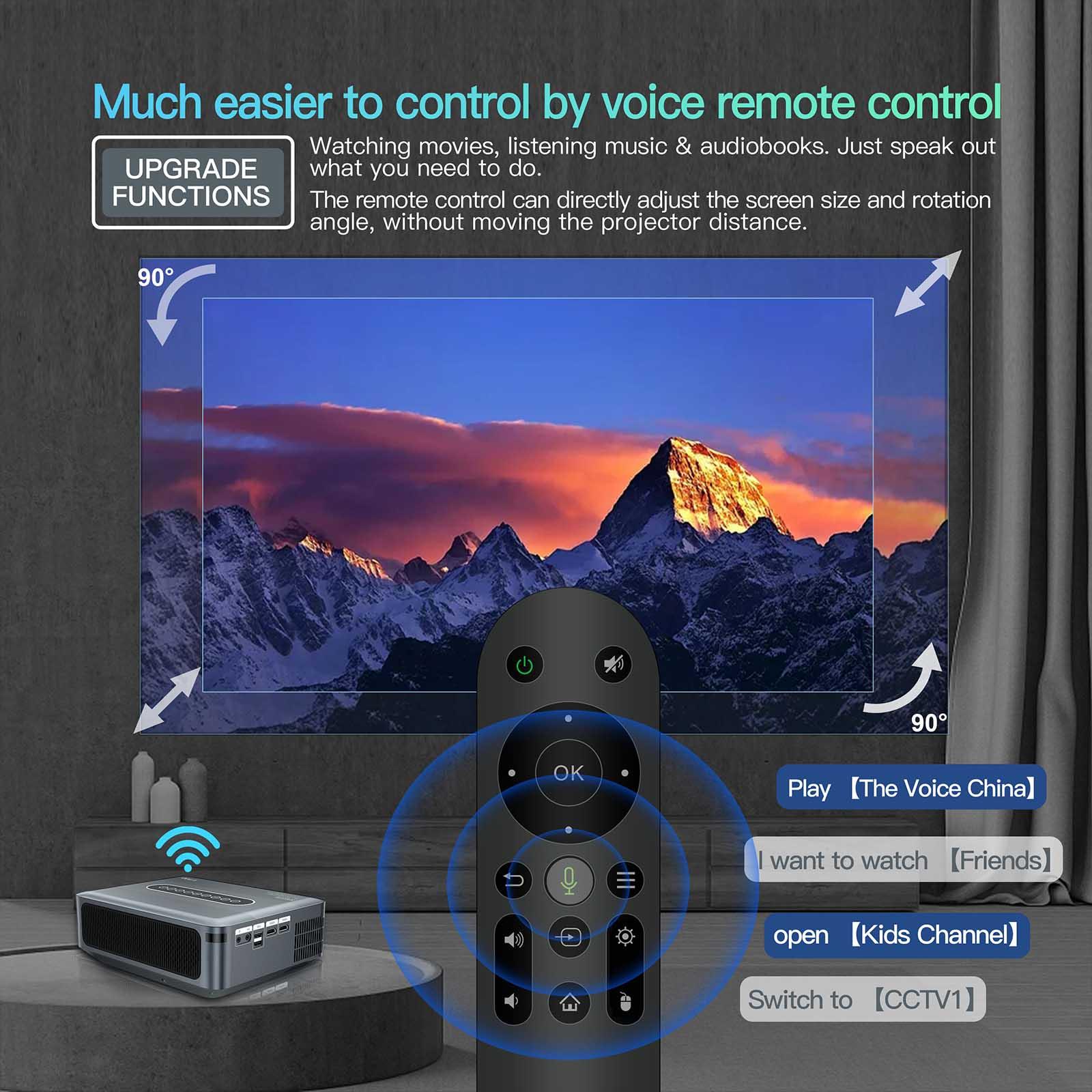 Smart Wireless Multi-Mode Remote Projector with Ultra HD 8K Screen, Dolby Digital, WiFi, Bluetooth, HDMI, USB, 1080P Full Color Media Player, Android 9.0 for Smartphones, Laptops