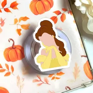 Modern Minimalist Fairytale Phone Grip - Aesthetic Yellow Princess Character Griptok - Unique Royal Ballgown Phone Holder - Charming Tech Gear for Students - Artistic Decorative Smartphone Accessory