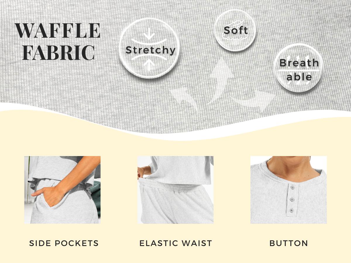 AnotherChill Women's Cropped Waffle Knit Lounge Set – Short Sleeve Henley Top and High Waisted Shorts 2 Piece Casual Outfit AnotherChill Women's Cropped Waffle Knit Lounge Set – Short Sleeve Henley Top and High Waisted Shorts 2 Piece Casual Outfit