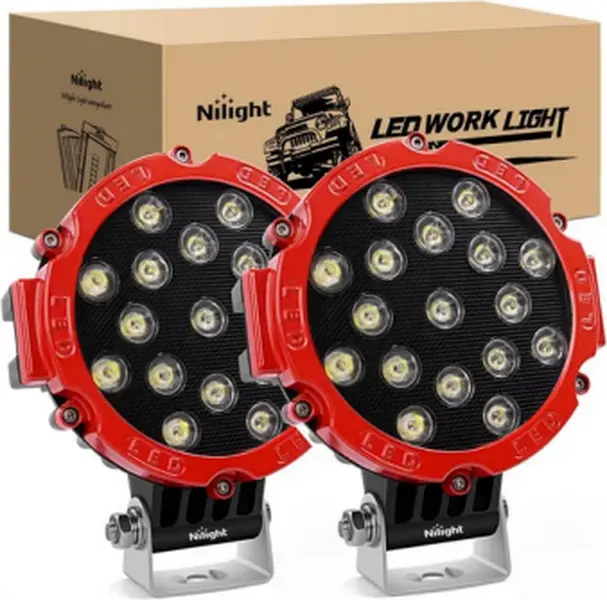 Black 2pcs Offroad Fog Lights, 7-in 51W High-Power Spot Driving Auxiliary Light, Alloy Die-Cast 10-30V DC IP67 Waterproof Offroad Lighting System, 3w*17 Primi Chip Long-Lasting Lamps for Jeep SUV