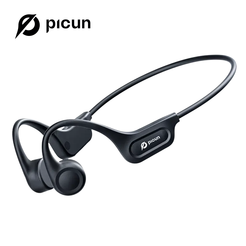 Picun T1 Bone Conduction Bluetooth Wireless Headset - Black Multifunctional Earbuds, IPX7 Waterproof, 3D Audio, Electronic Noise Cancelling, Lightweight Comfortable for Running, Outdoor Sports