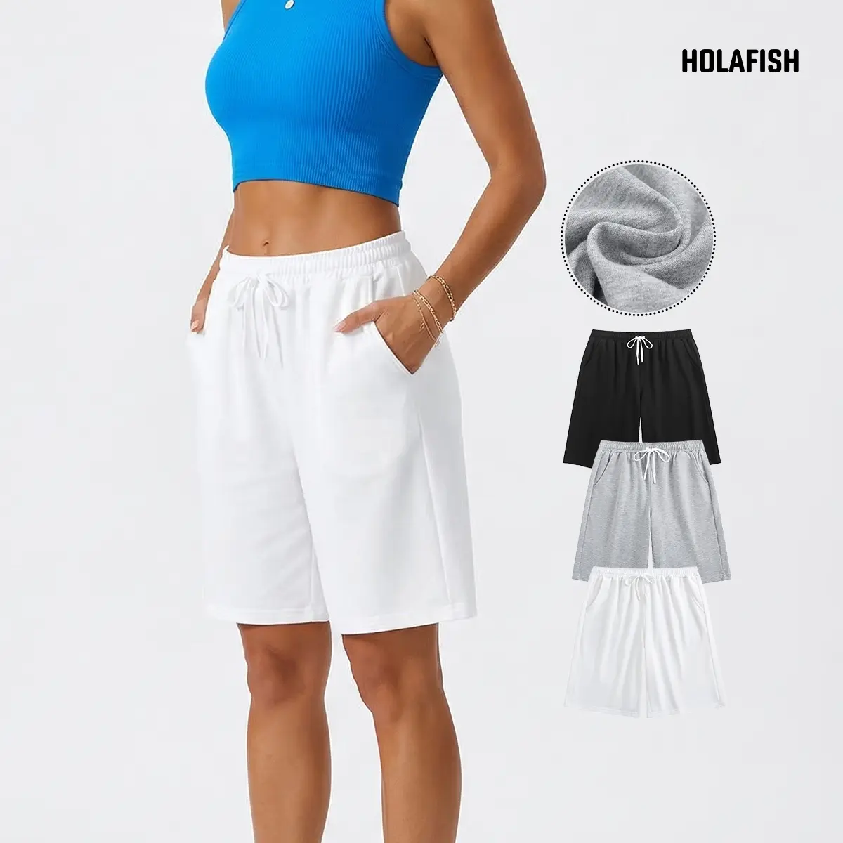 Holafish 1/2 Pack Unisex Sports & Casual Shorts 7" Inseam Womens Casual Shorts Ultra Comfortable Everyday Chic Style Casual Wear Breathable Fabric with Pockets for Home and Out