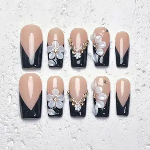 Moonovate - PETAL GRACE 10pcs Handmade Press On Nails Square Nails REUSABLE 3D Gel Fake Nails Acrylic Press On Nails											