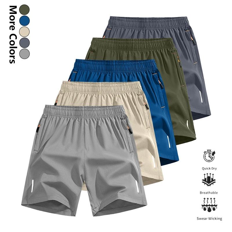 Men’s quick-dry outdoor sports shorts, 5-pack, featuring zippered pockets and a drawstring design, with reflective stripes; suitable for climbing, tennis, running, and other outdoor activities; performance running shorts; tennis sportswear; stylish design