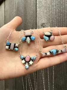 Pink Opal White Buffalo and Golden Hills Sterling Silver Necklace