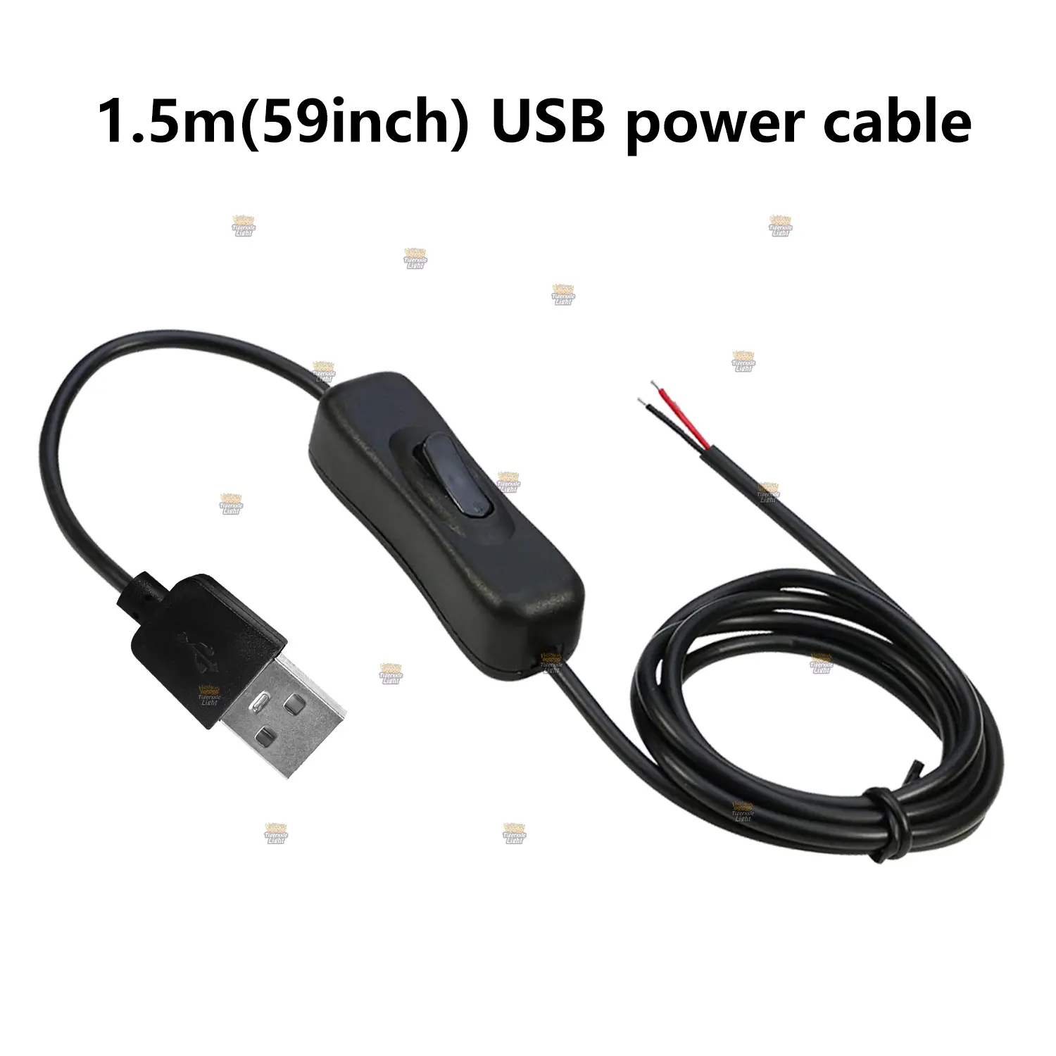 USB Power Cord with On Off Switch, USB to Bare Wire Supply Cable Replacement Wire for Table Lamp, Bedside Lamp, LED Strip Light, Small Cooling Fan, 5V 2A DIY Power Cable