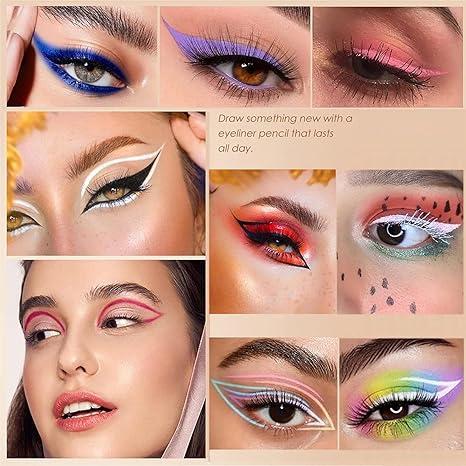 12 Colors UV Glow Matte Eyeliner, Colorful Neon Liquid Eyeliner, Waterproof High Pigmented Long Lasting Quick Dry Rainbow Eyeliner Pencil, Eyes Makeup Kit for Women Girls, Cosmetic Gift,Halloween Christmas Music Festival Makeup liquid eyeliner  liner